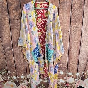 Colorful Floral  Kantha Kimono Cardigan Sm-2xl